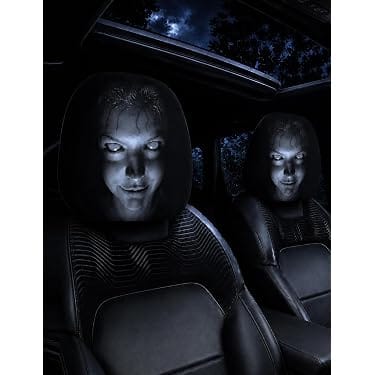 4Pcs Halloween Car Headrest Cover Black Horror Skull Printed Head Rest Cover Elastic Funny Seat Head Pillowcase Car Decor