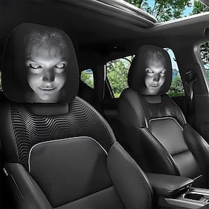 4Pcs Halloween Car Headrest Cover Black Horror Skull Printed Head Rest Cover Elastic Funny Seat Head Pillowcase Car Decor