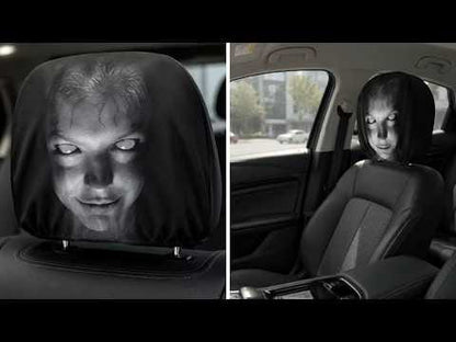 4Pcs Halloween Car Headrest Cover Black Horror Skull Printed Head Rest Cover Elastic Funny Seat Head Pillowcase Car Decor