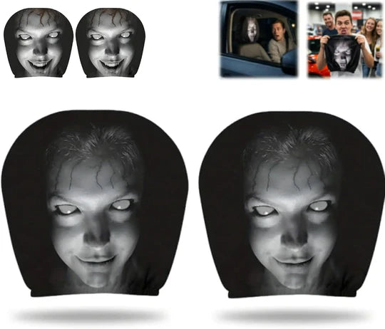 4Pcs Halloween Car Headrest Cover Black Horror Skull Printed Head Rest Cover Elastic Funny Seat Head Pillowcase Car Decor